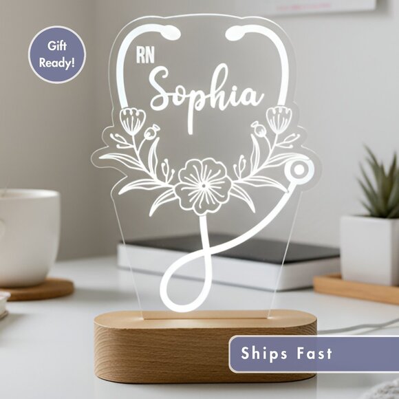 Nurse Personalized Night Light | Custom Caduceus & Stethoscope Medical Gift - Picture 1 of 8